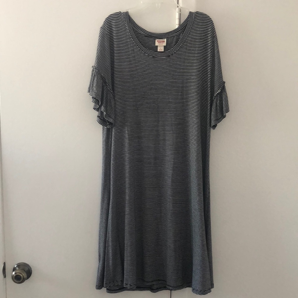 Black and White Striped Ruffle Sleeve Dress